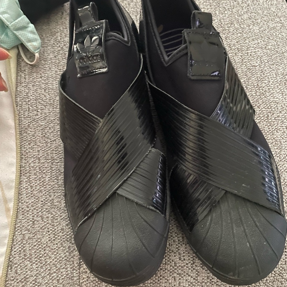 Adidas Black Slip-On Sneakers with Elastic Straps